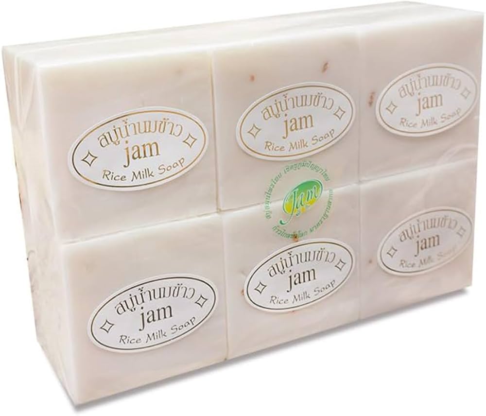 Jam Rice Milk Soap with Glutathione & Collagen β Whitening & Moisturizing Bar, 65g Each β Pack of 12