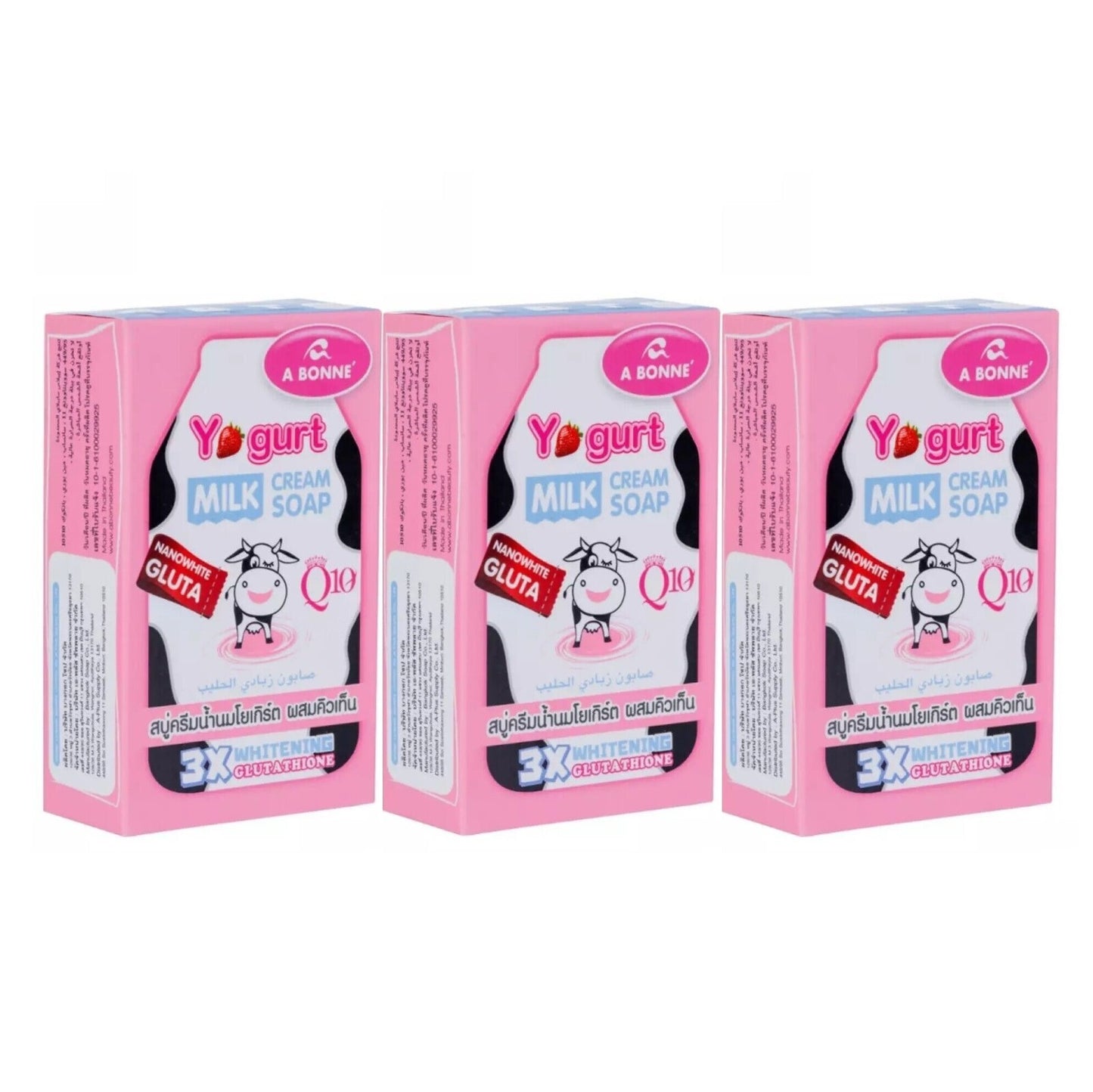 A Bonne Yogurt Milk Cream Soap with Q10 โ Skin Whitening & Nourishing Bar โ 90g x 3 | Thai Beauty Pack