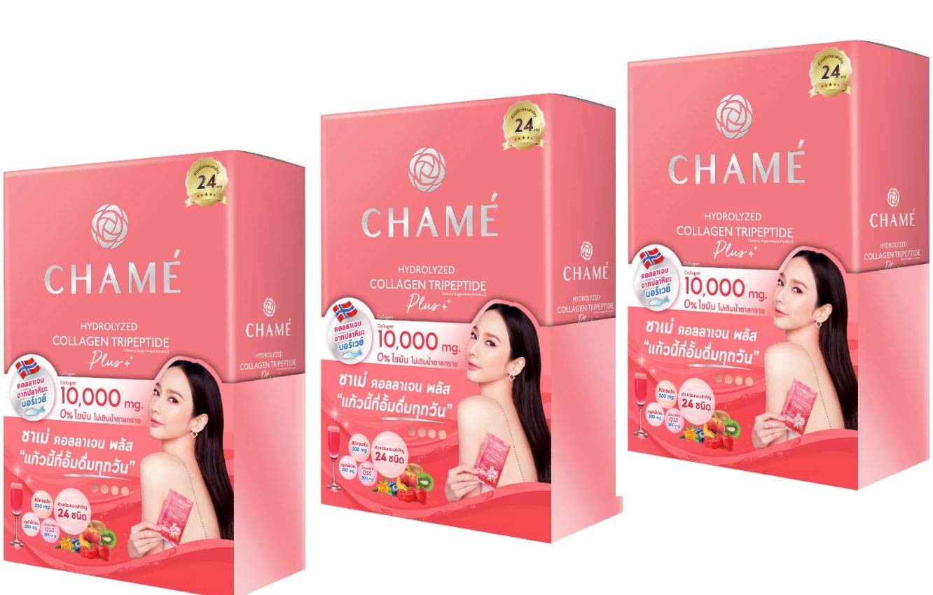 CHAME Hydrolyzed Collagen Tripeptide Plus 10,000 mg – Beauty Skin Supplement | 3 Packs x 10 Sachets