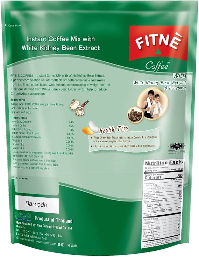 FITNE Coffee – Instant Coffee Mix with White Kidney Bean Extract for Carb Blocking & Weight control, 2 packs x 10 sachets = 20 sachets