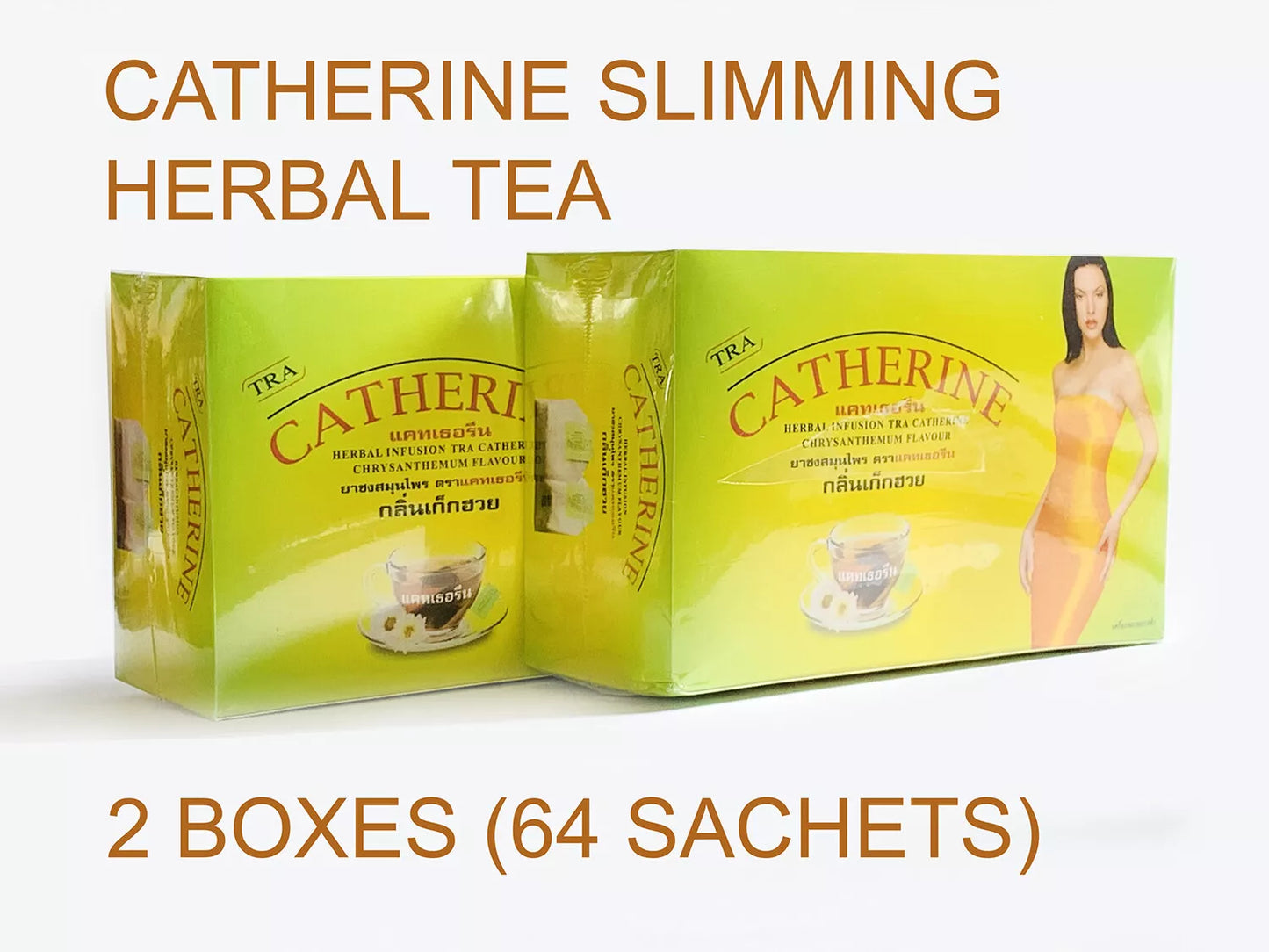 Catherine Herbal Chrysanthemum Slimming Tea – Natural Detox & Weight Loss Support (32 Teabags) x 2 Boxs = 64 Teabags + 1 Gift Tea Spoon