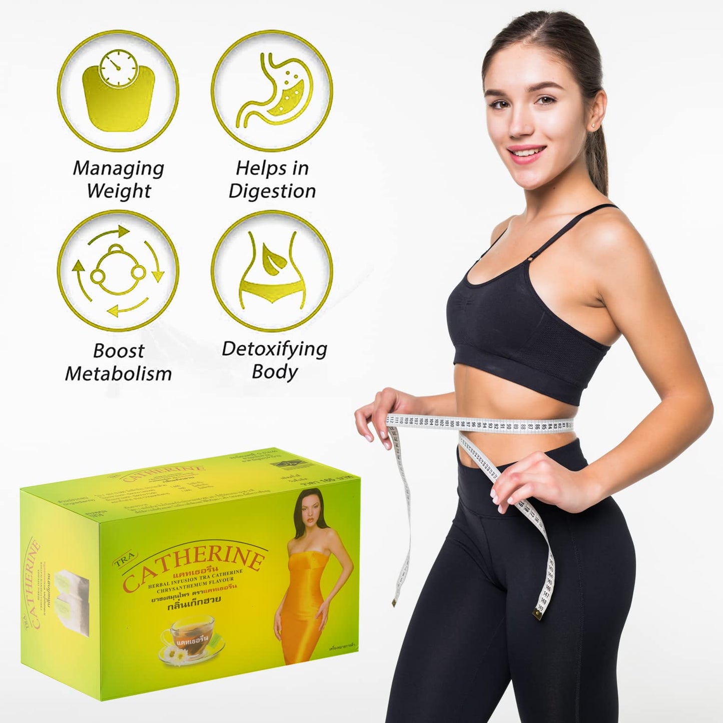 Catherine Herbal Chrysanthemum Slimming Tea – Natural Detox & Weight Loss Support (32 Teabags) x 2 Boxs = 64 Teabags + 1 Gift Tea Spoon