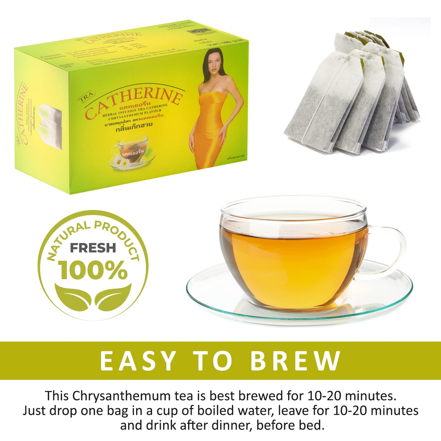 Catherine Herbal Chrysanthemum Slimming Tea – Natural Detox & Weight Loss Support (32 Teabags) x 2 Boxs = 64 Teabags + 1 Gift Tea Spoon