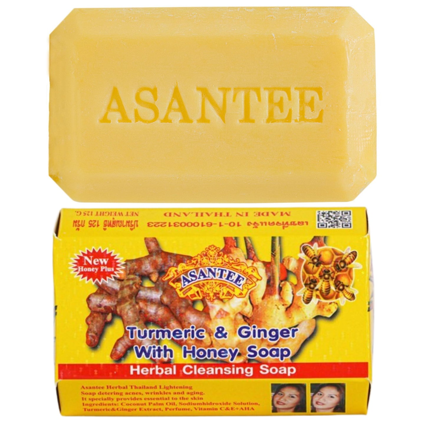 Asantee Soap Turmeric & Ginger Herbal Soap – Brightening, Anti-Acne & Detox – 6 Bars x 125g – Natural Thai Skincare
