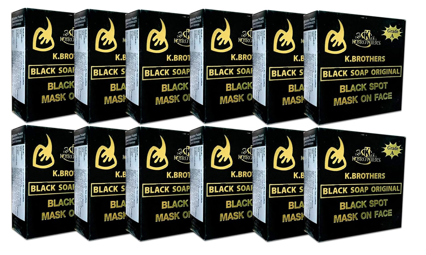 K Brothers Original Black Soap – Dark Spot Remover & Face Mask Treatment – 50g x 12 Bars
