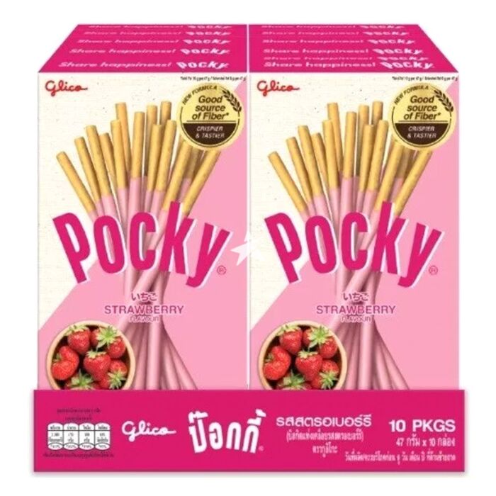 Glico Pocky Strawberry β Japanese Biscuit Sticks with Creamy Strawberry Coating | 10 Packs