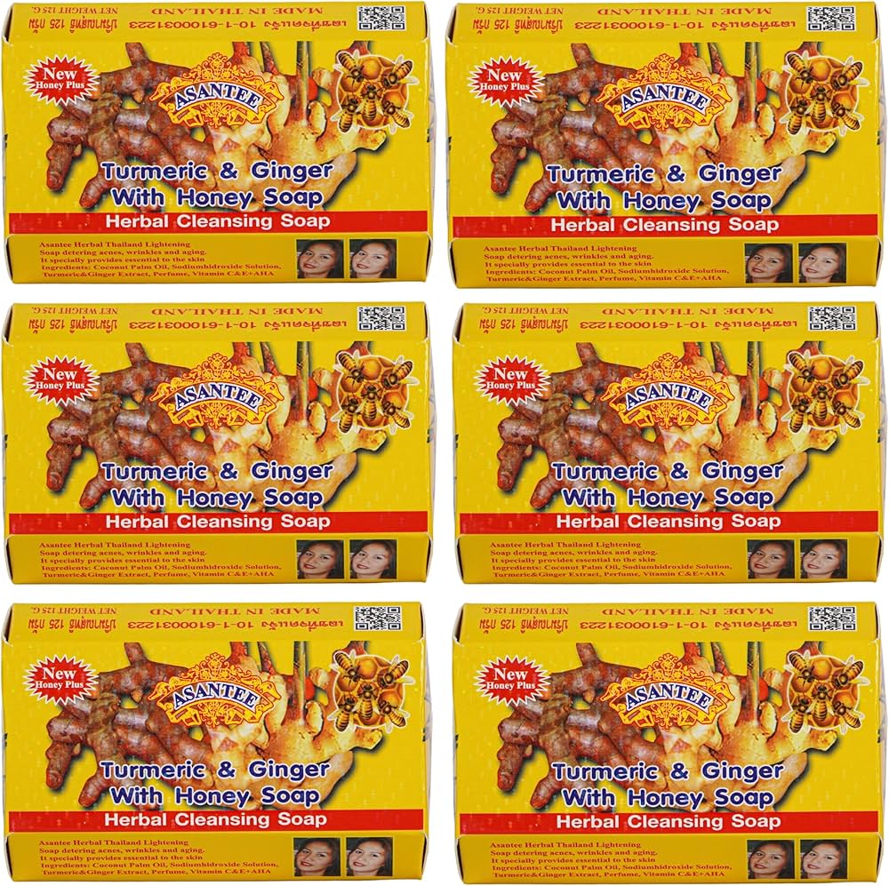 Asantee Soap Turmeric & Ginger Herbal Soap – Brightening, Anti-Acne & Detox – 6 Bars x 125g – Natural Thai Skincare