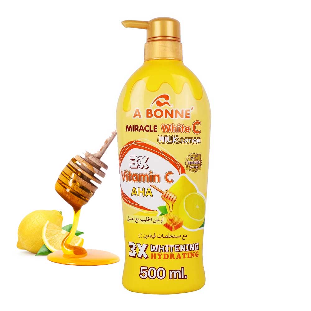 A Bonne Miracle White C Milk Lotion with Vitamin C & Honey – Whitening & Moisturizing Formula (500ml)