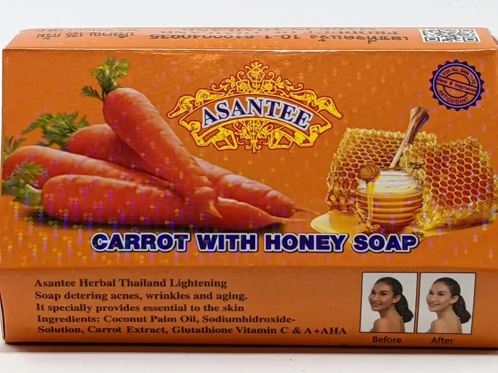 Asantee Carrot & Honey Herbal Soap – Skin Brightening, Anti-Acne & Moisturizing – 6 Bars x 125g – Thai Natural Skincare