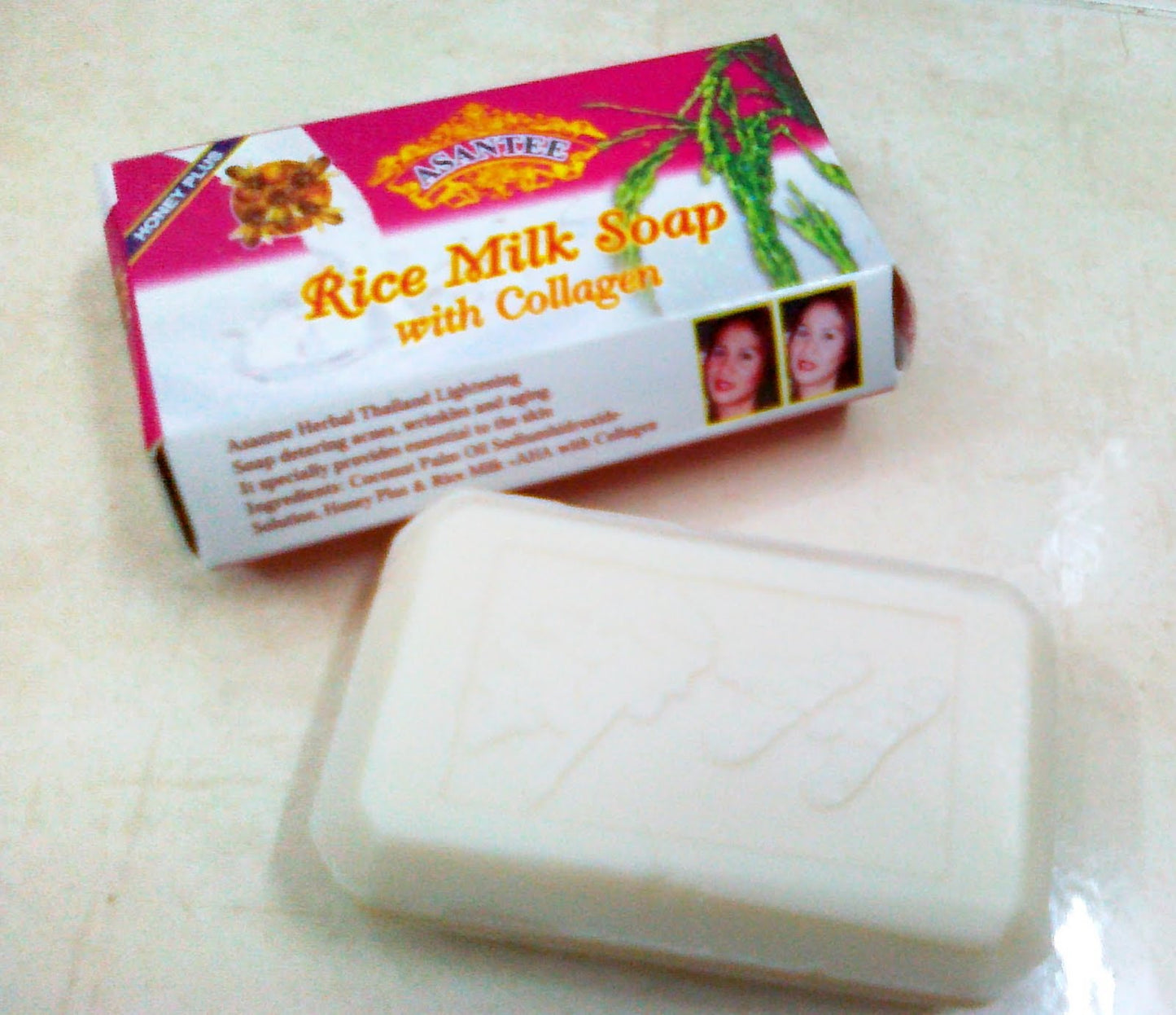 Asantee Rice Milk Soap with Collagen & Honey – Whitening, Moisturizing & Anti-Aging – 6 Bars x 125g – Natural Thai Herbal Soap