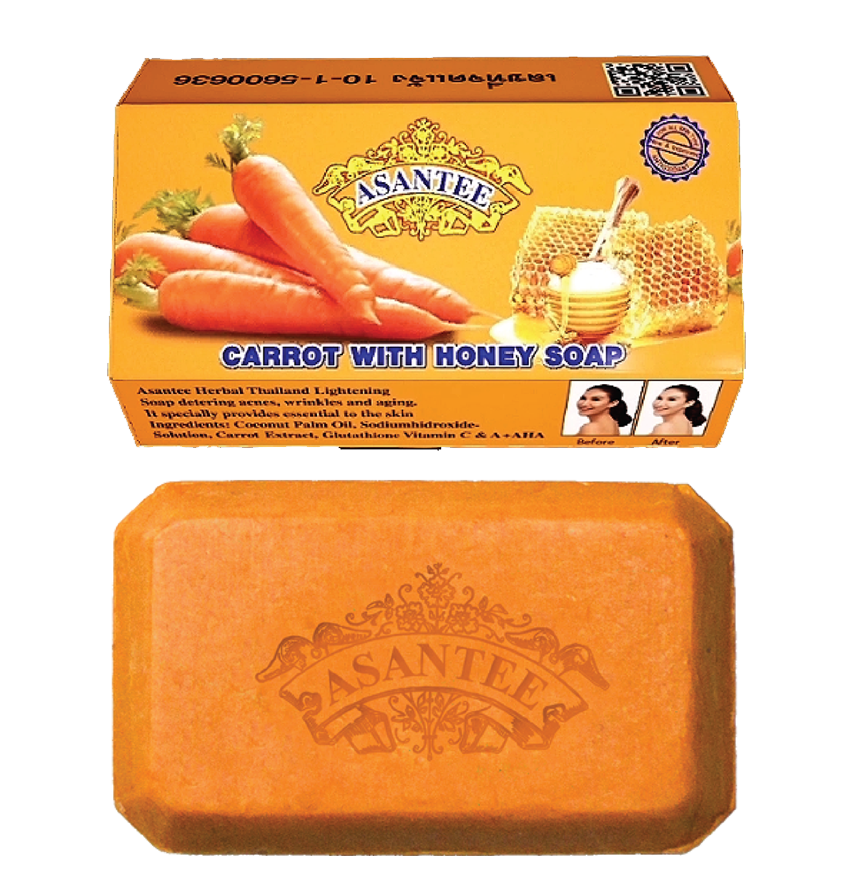 Asantee Carrot & Honey Herbal Soap – Skin Brightening, Anti-Acne & Moisturizing – 6 Bars x 125g – Thai Natural Skincare