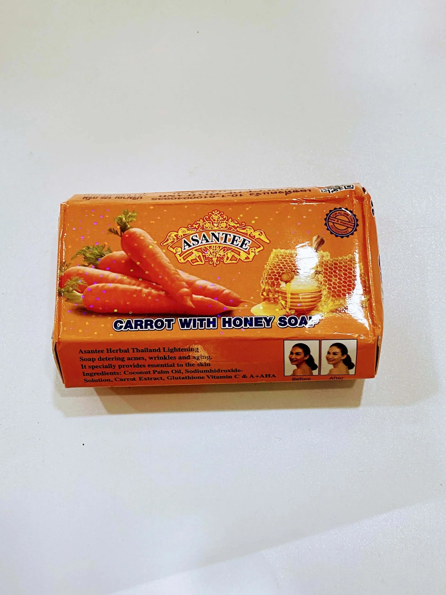 Asantee Carrot & Honey Herbal Soap – Skin Brightening, Anti-Acne & Moisturizing – 6 Bars x 125g – Thai Natural Skincare