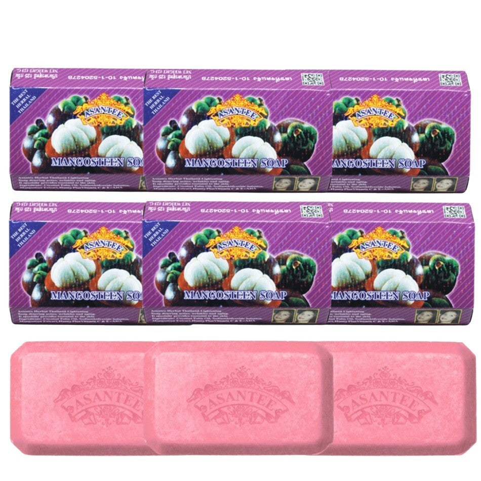 Asantee Mangosteen Herbal Soap – Antioxidant, Anti-Acne & Skin Brightening – 6 Bars x 125g – Thai Natural Skincare