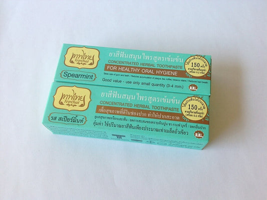 Tepthai Herbal Toothpaste Spearmint – Natural Thai Herbal Toothpaste for Fresh Breath | 2 × 70g Pack