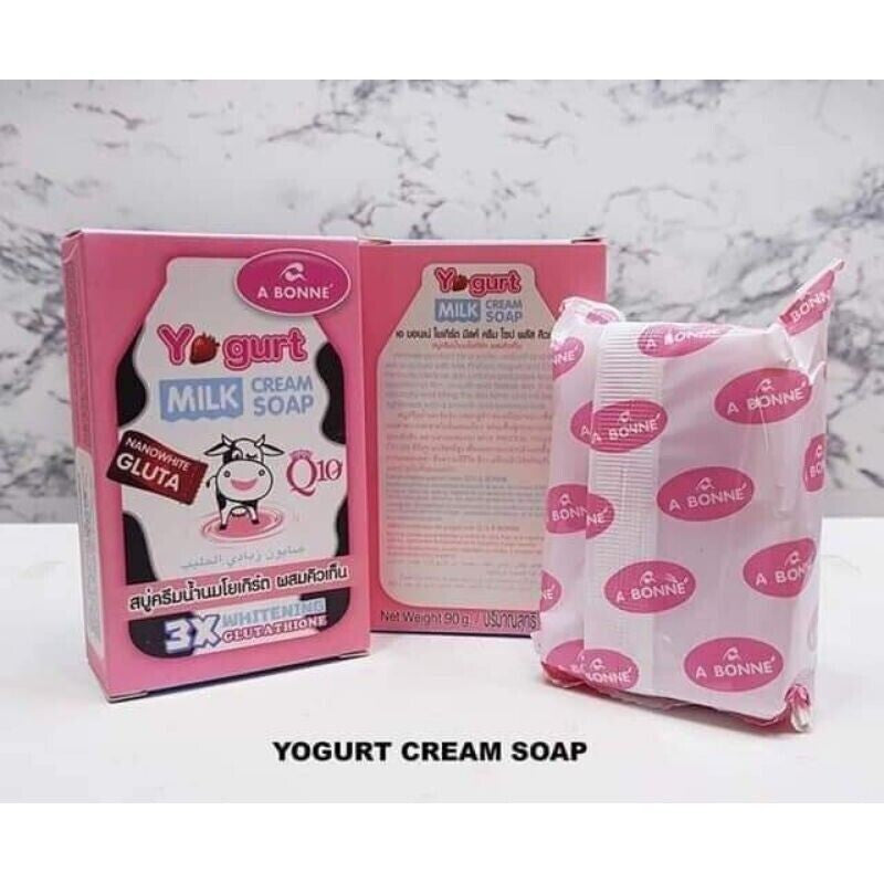 A Bonne Yogurt Milk Cream Soap with Q10 โ Skin Whitening & Nourishing Bar โ 90g x 3 | Thai Beauty Pack