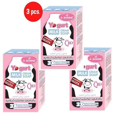 A Bonne Yogurt Milk Cream Soap with Q10 โ Skin Whitening & Nourishing Bar โ 90g x 3 | Thai Beauty Pack