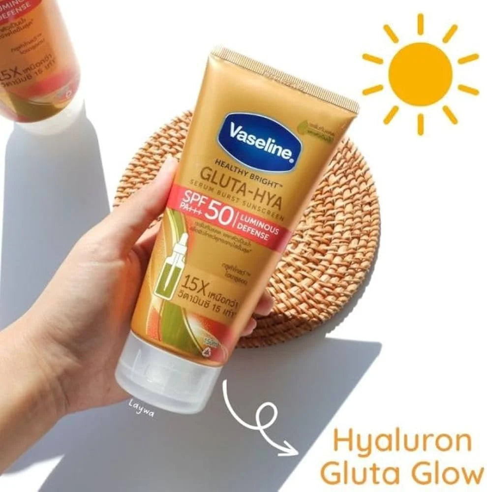 Vaseline Gluta-Hya Serum Burst Lotion SPF 50 – Luminous Defense | 2 x 150ml for Radiant, Sun-Protected Skin