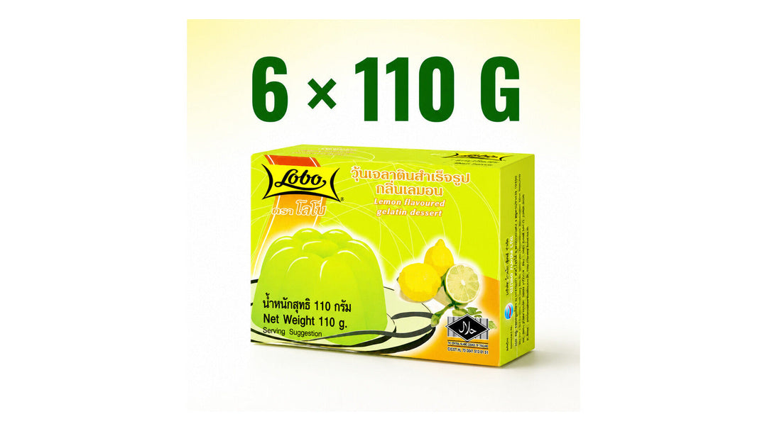 Lobo Lemon Flavoured Gelatin Dessert six-pack of 110 g boxes