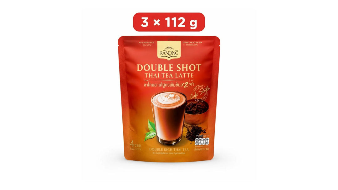 Ranong Double Shot Thai Tea Latte three-pack with individual sachets