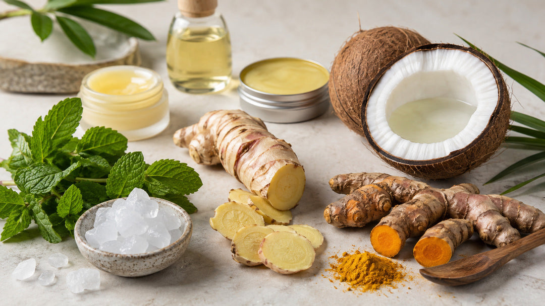 Menthol, camphor, plai, turmeric and coconut oil used in Thai wellness products