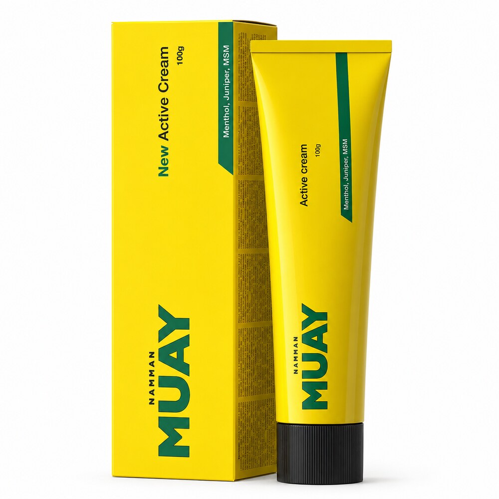 Namman Muay New Active Cream 100g tube and yellow retail box