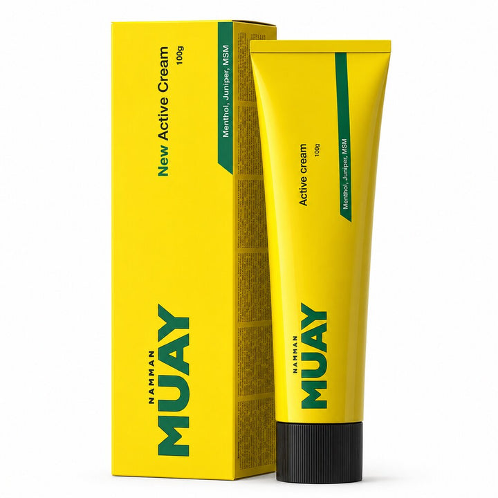 Namman Muay New Active Cream 100g tube and yellow retail box