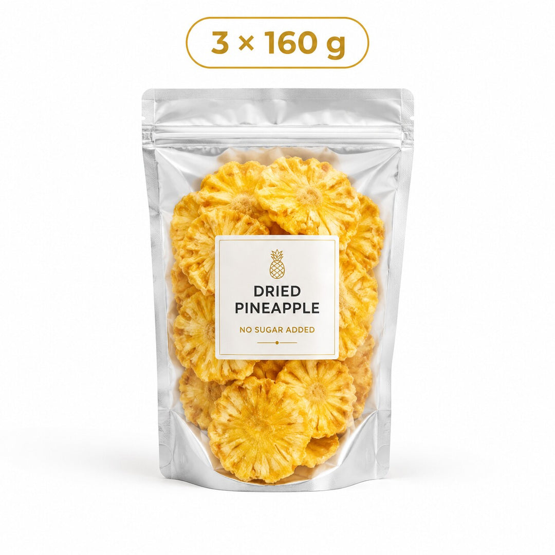 Dried pineapple with no sugar added, three 160g pouches