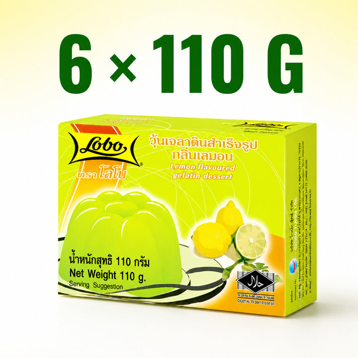 Lobo Lemon Flavoured Gelatin Dessert 110g, six-pack