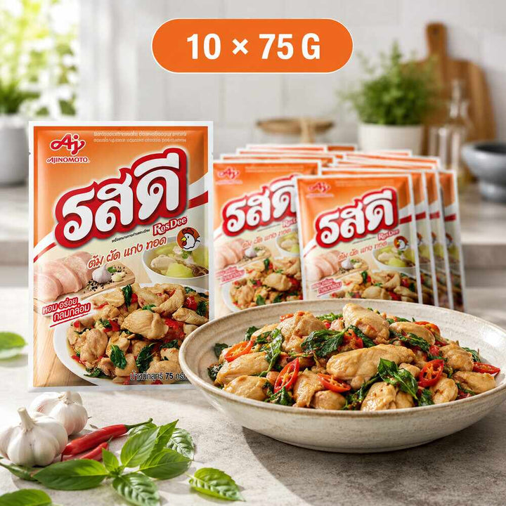 RosDee chicken seasoning ten-pack with prepared chicken dish