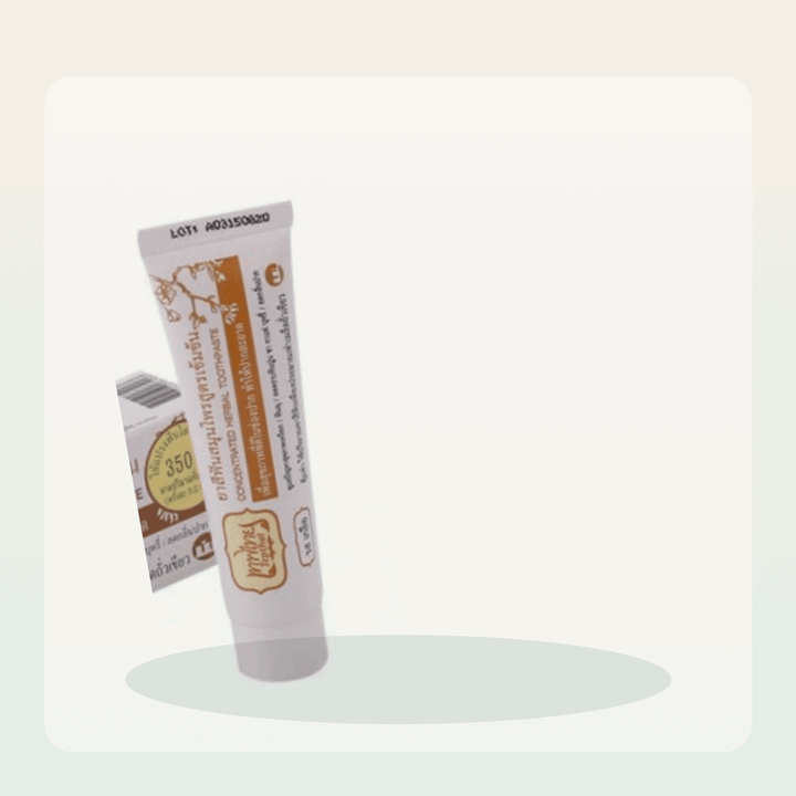 Tepthai Salt Flavor Concentrated Herbal Toothpaste 70 g presented in a bathroom setting