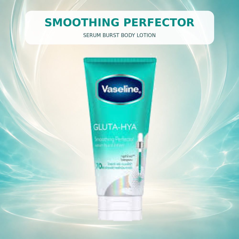 Vaseline Gluta-Hya Smoothing Perfector 290ml body lotion on an aqua studio background