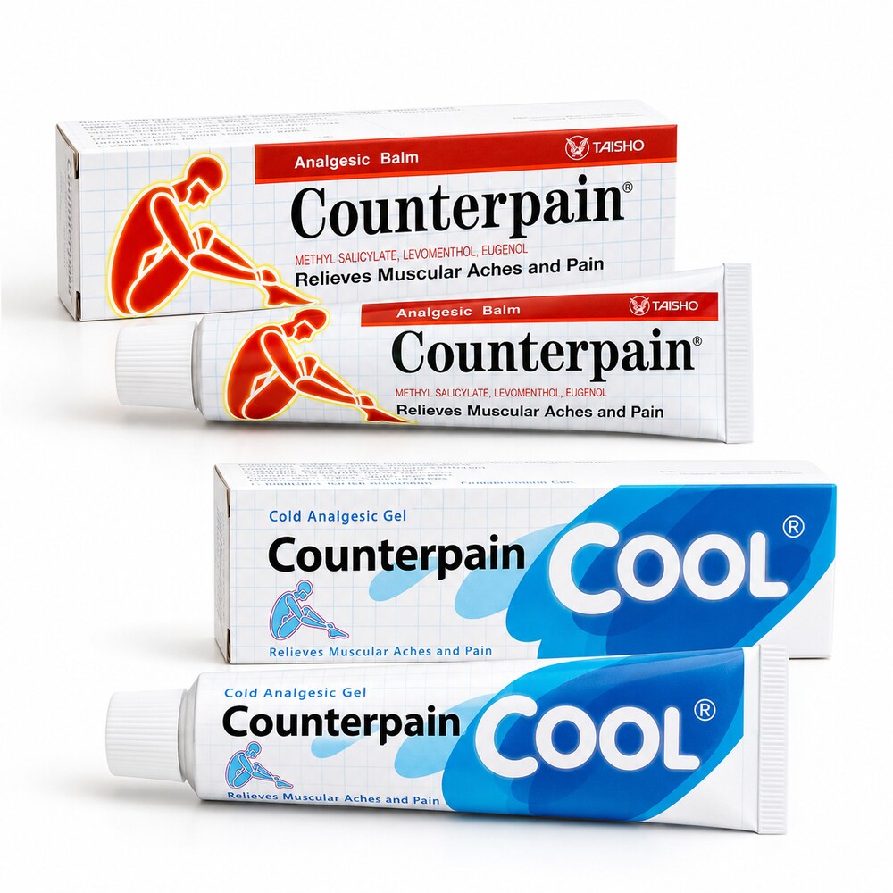 Counterpain Original Analgesic Balm and Cool retail packaging detail