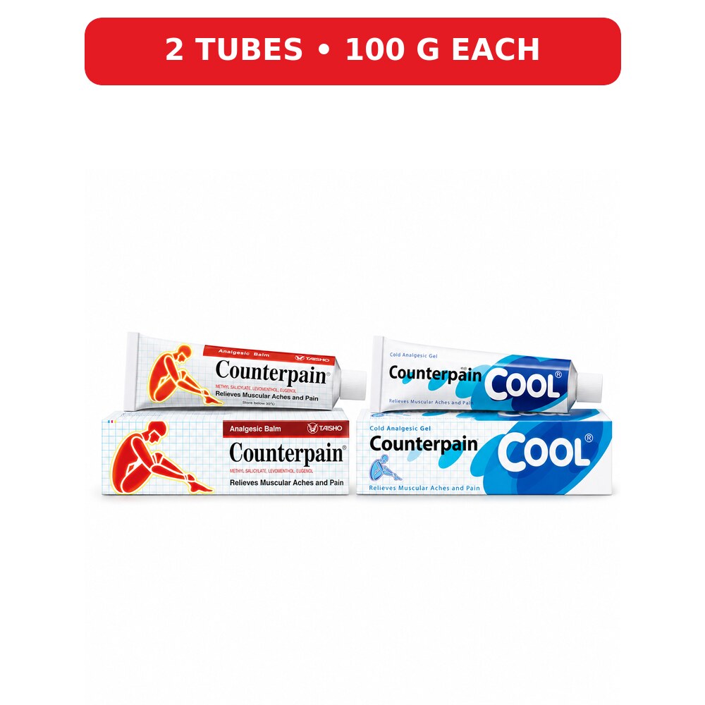 Counterpain Original Analgesic Balm and Counterpain Cool 100g tubes with matching boxes