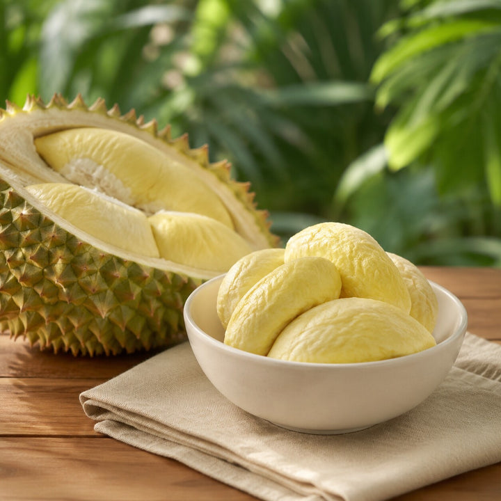Freeze-dried durian large pieces served as a tropical snack