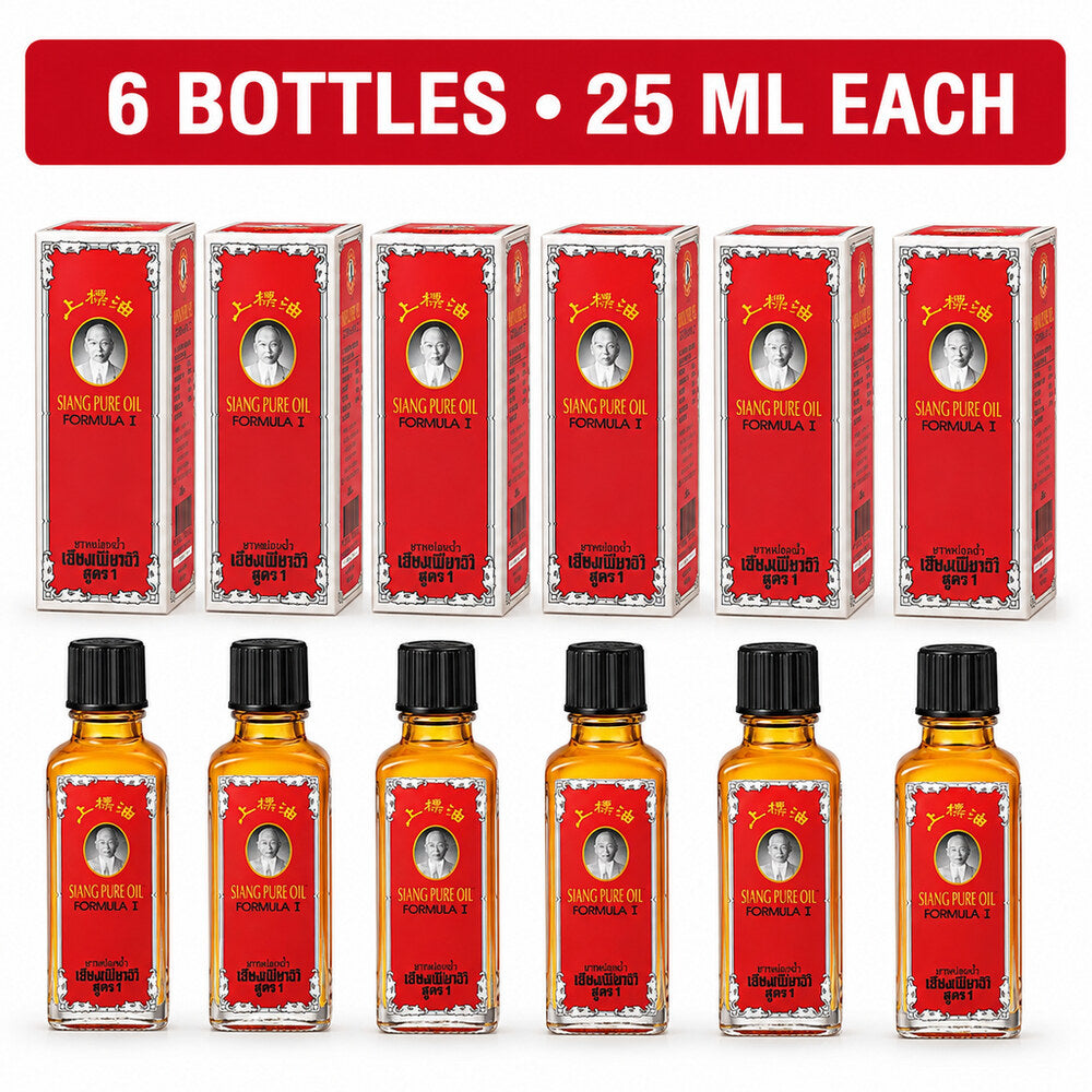 Six Siang Pure Oil Formula I 25ml bottles with six red retail boxes