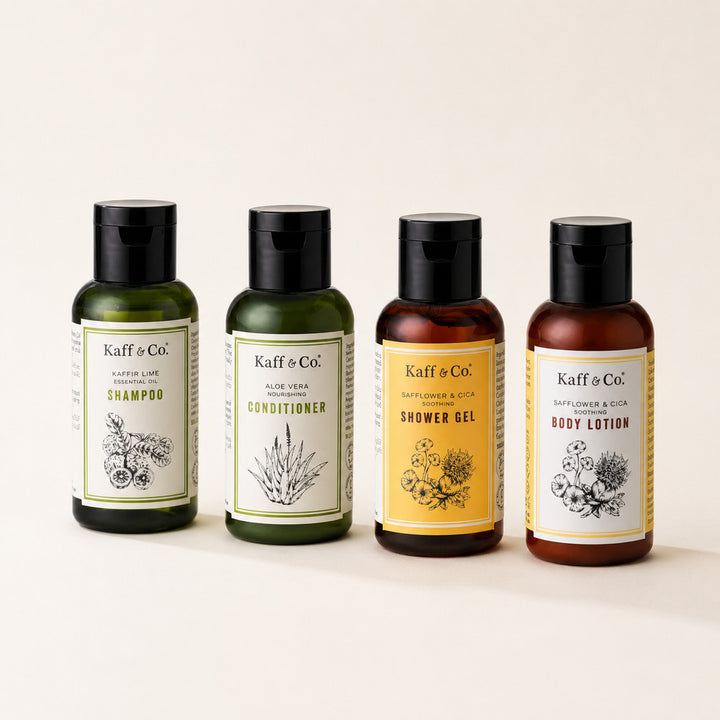 Kaff & Co 40ml shampoo conditioner shower gel and body lotion