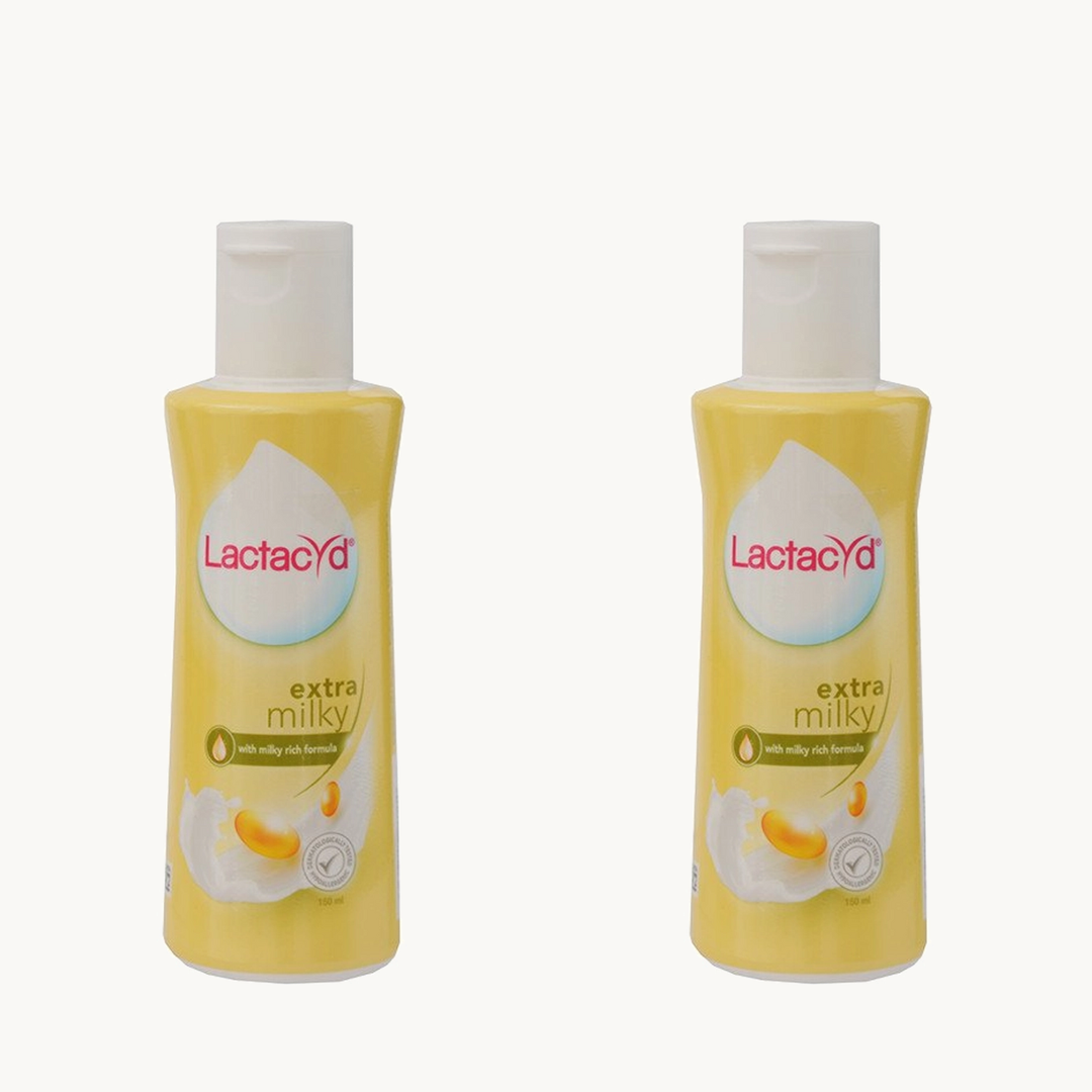 Two bottles of Lactacyd Extra Milky Daily Feminine Wash 150 ml