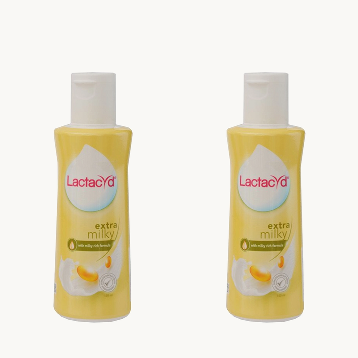 Two bottles of Lactacyd Extra Milky Daily Feminine Wash 150 ml