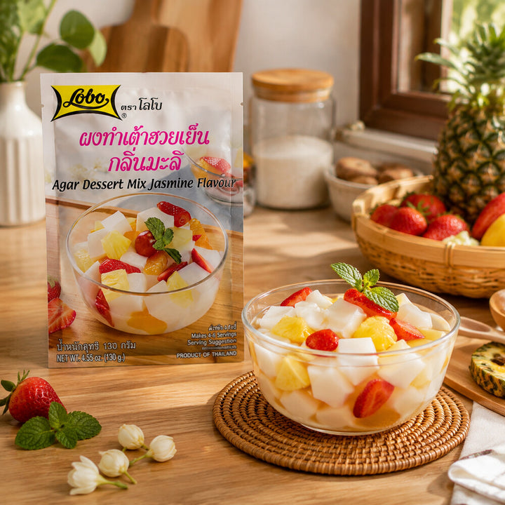 Lobo jasmine agar dessert with fresh fruit