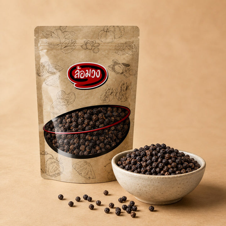 Rom-Wong whole black peppercorns with serving bowl