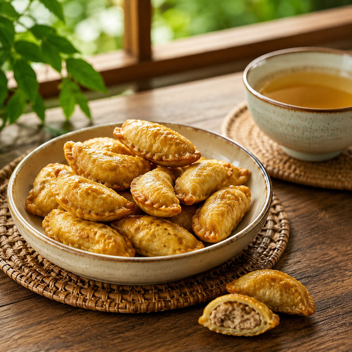 Pun Klip with fish filling served with tea