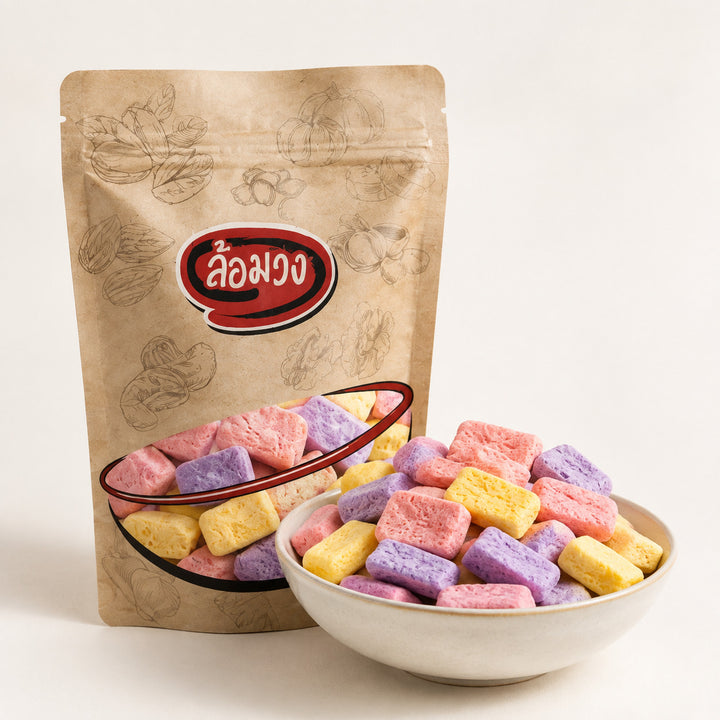 Rom-Wong freeze-dried yogurt cubes in a serving bowl