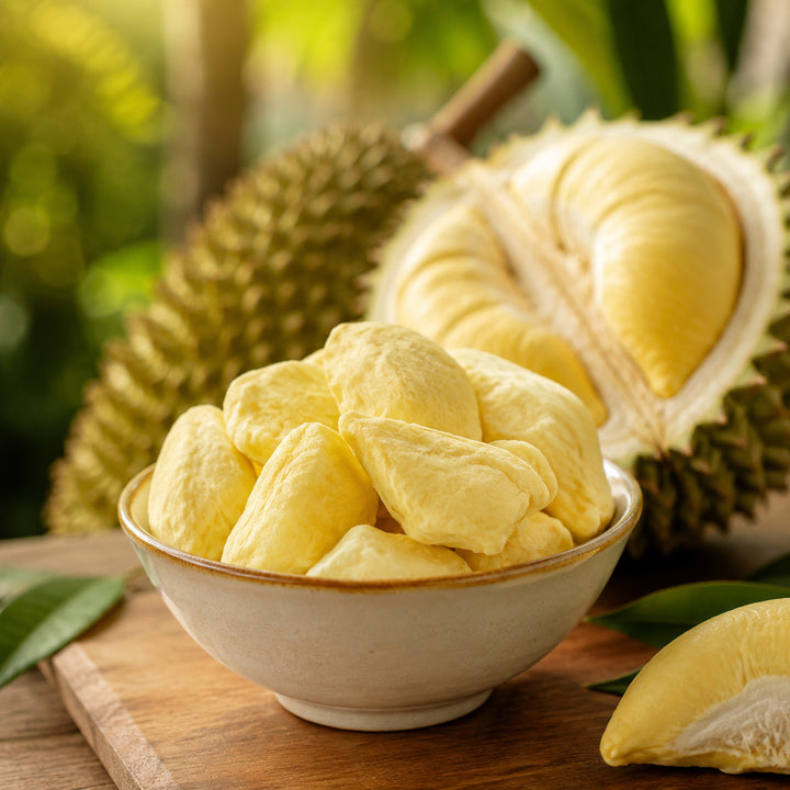 Freeze-dried durian served with fresh durian