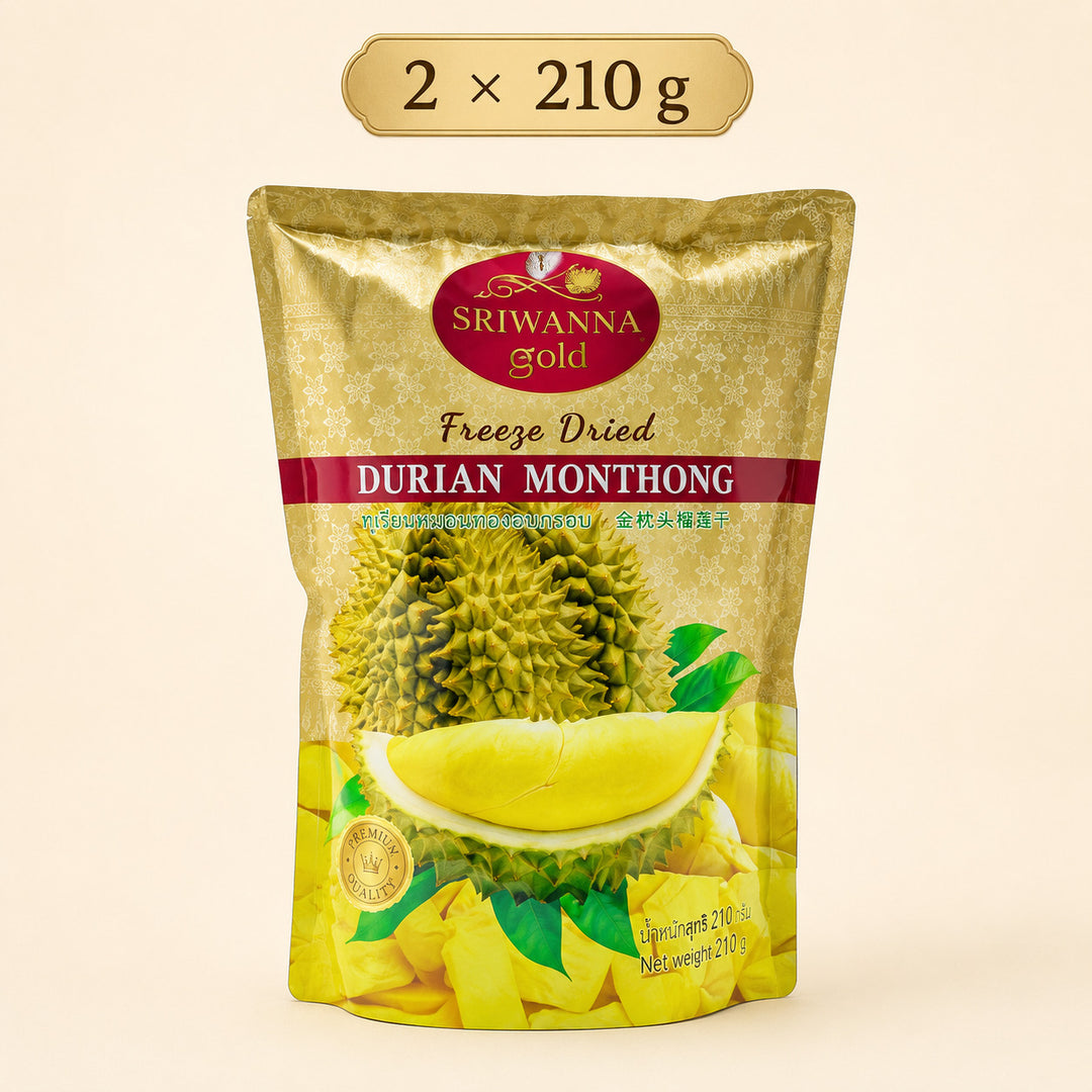Sriwanna Gold freeze-dried Durian Monthong, two 210g pouches