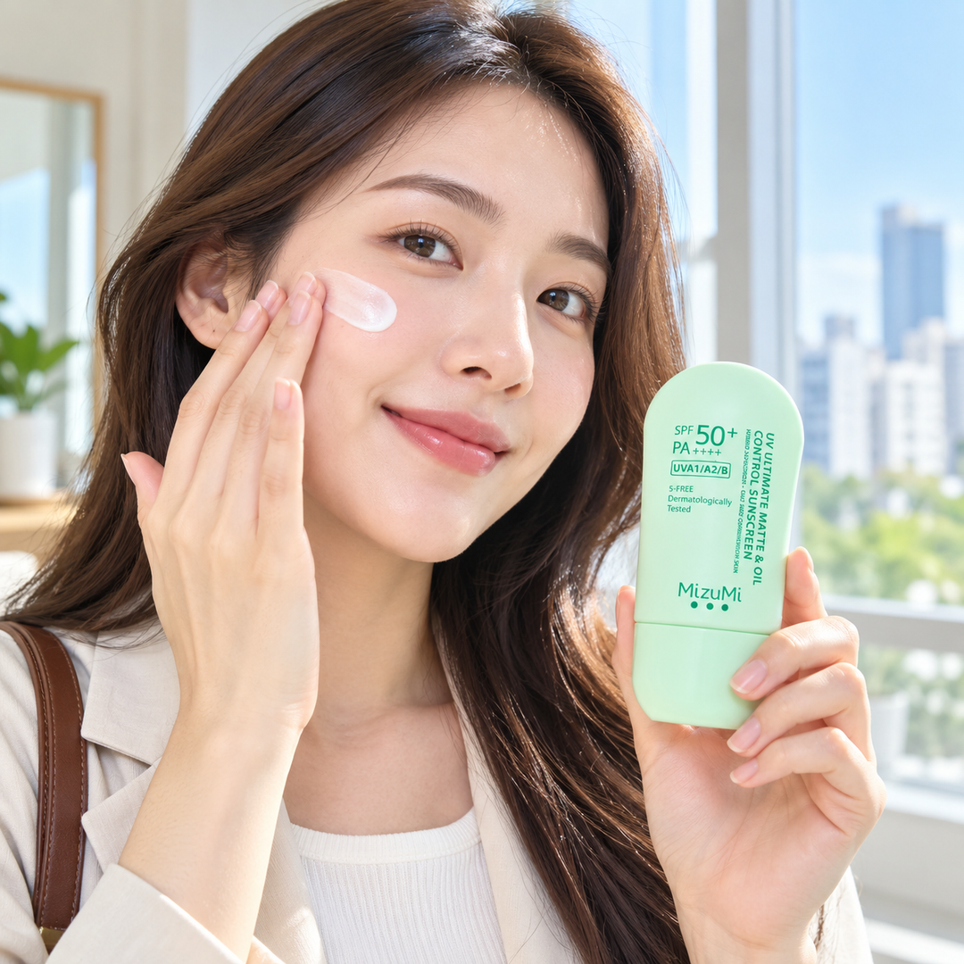 MizuMi UV Ultimate Matte & Oil Control Sunscreen SPF50+ PA++++ 40 g — Packs of 2, 4 or 6 — face lifestyle image