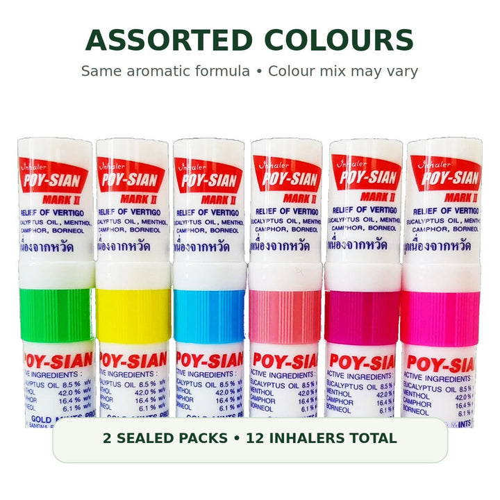 Poy-Sian Mark II inhalers in assorted cap colours