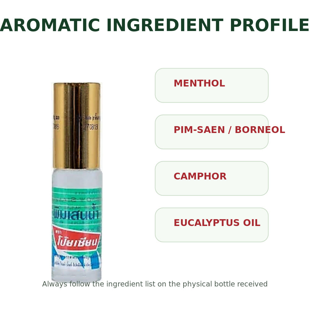 Poy-Sian Pim-Saen roll-on bottle with aromatic ingredient profile