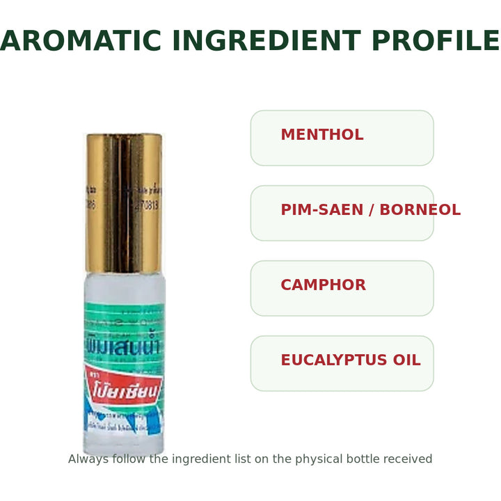 Poy-Sian Pim-Saen roll-on bottle with aromatic ingredient profile