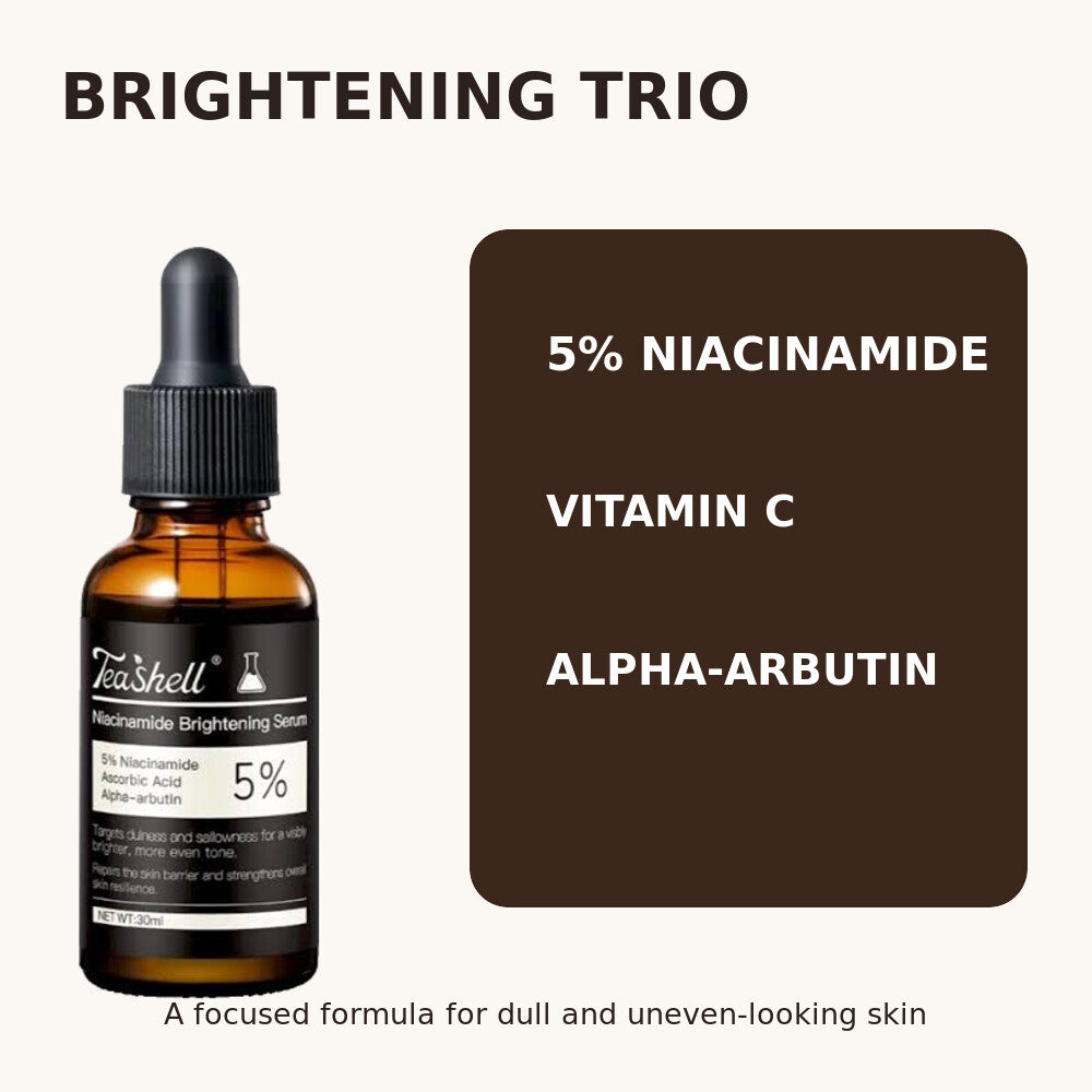 TeaShell brightening serum with 5 percent niacinamide vitamin C and alpha-arbutin