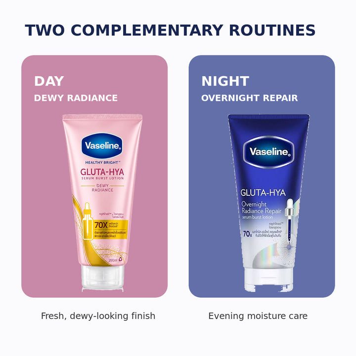 Dewy Radiance daytime and Overnight Radiance Repair evening body care routine